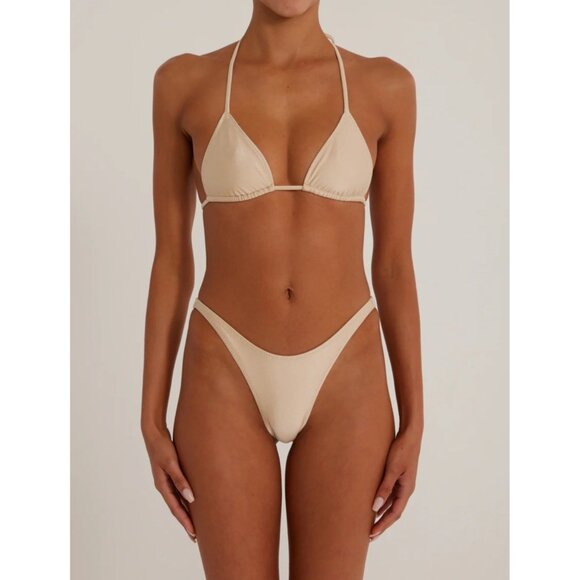 SAME Los Angeles Swim Bikini Set 2Pc Triangke Top High Weist Bottom Beige SZ M - Picture 1 of 9